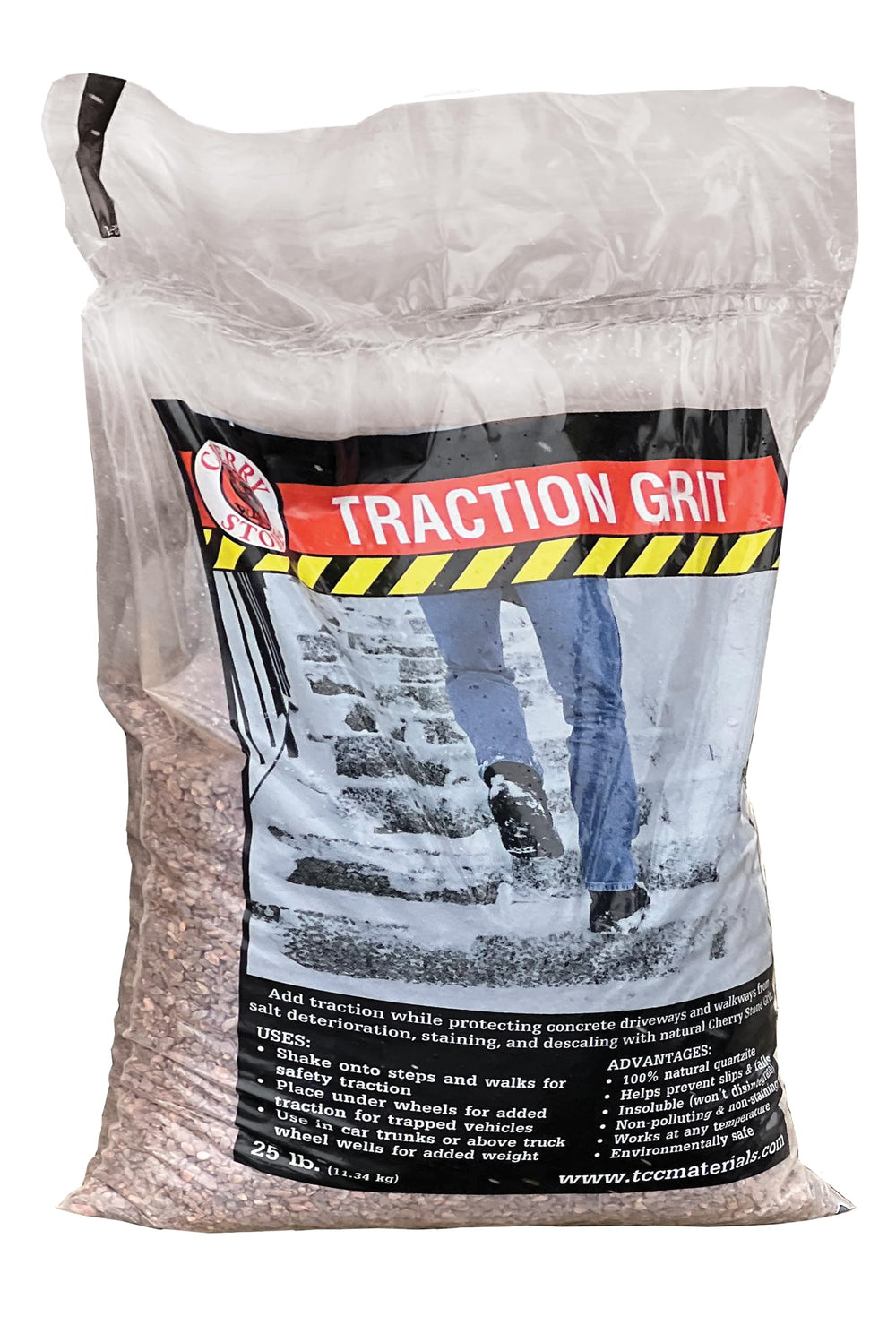 Cherry Stone front-of-bag showing product name and 25-pound size, instant traction