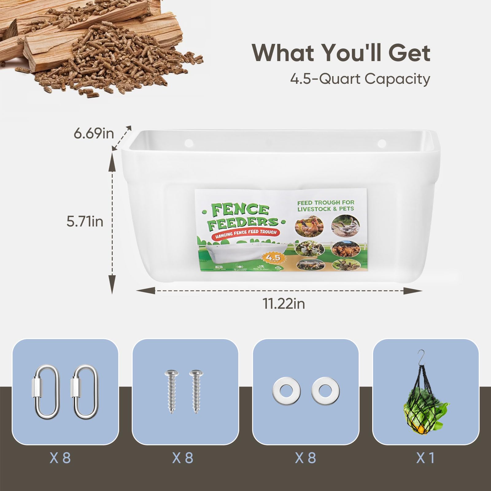 Chewoof bonus treat bag and included hooks screws for complete feeding kit setup