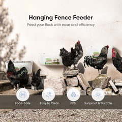 Chewoof feeder installed on wire fence preventing ground spillage and contamination