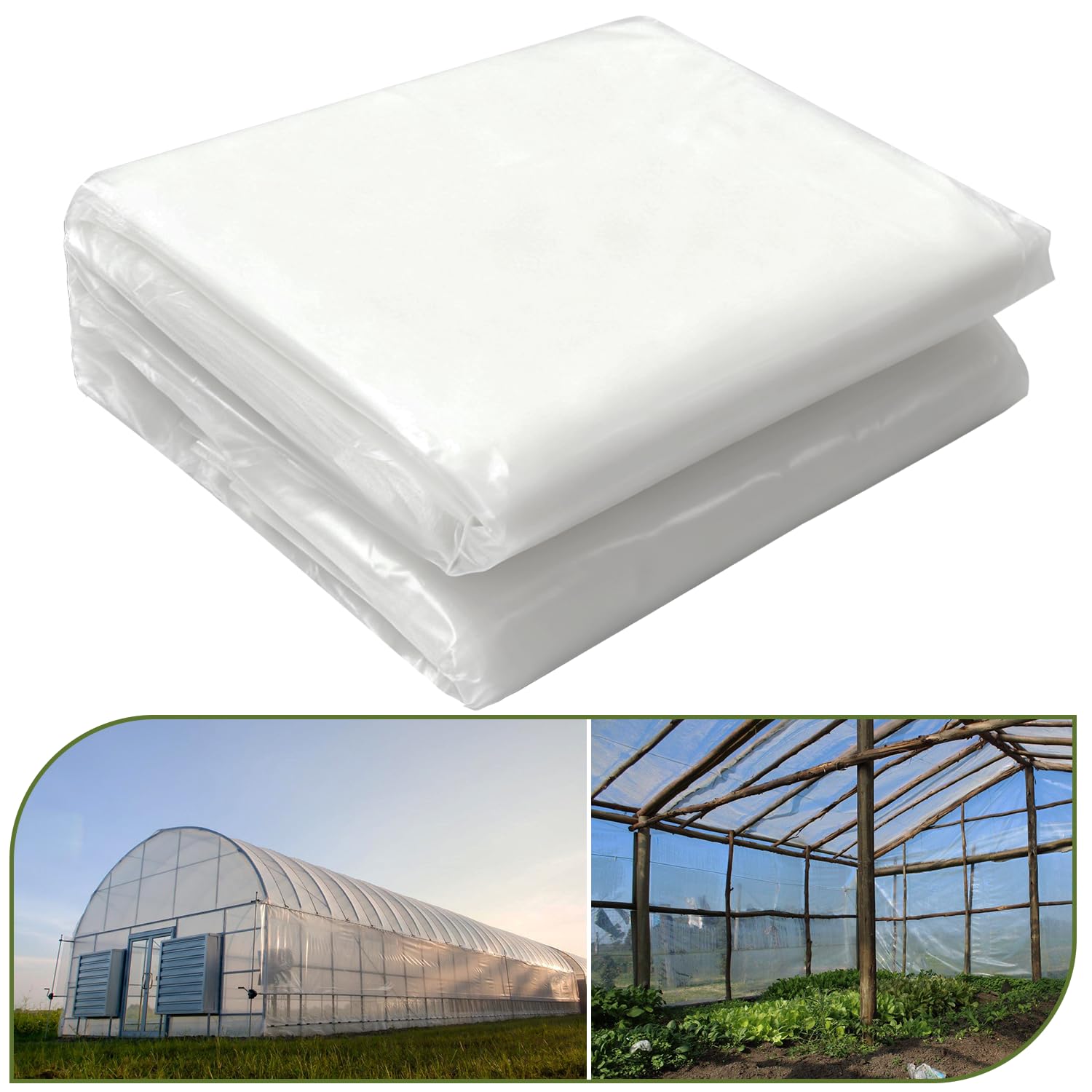 chicarry clear greenhouse film front view shows full sheet and size, durable protection