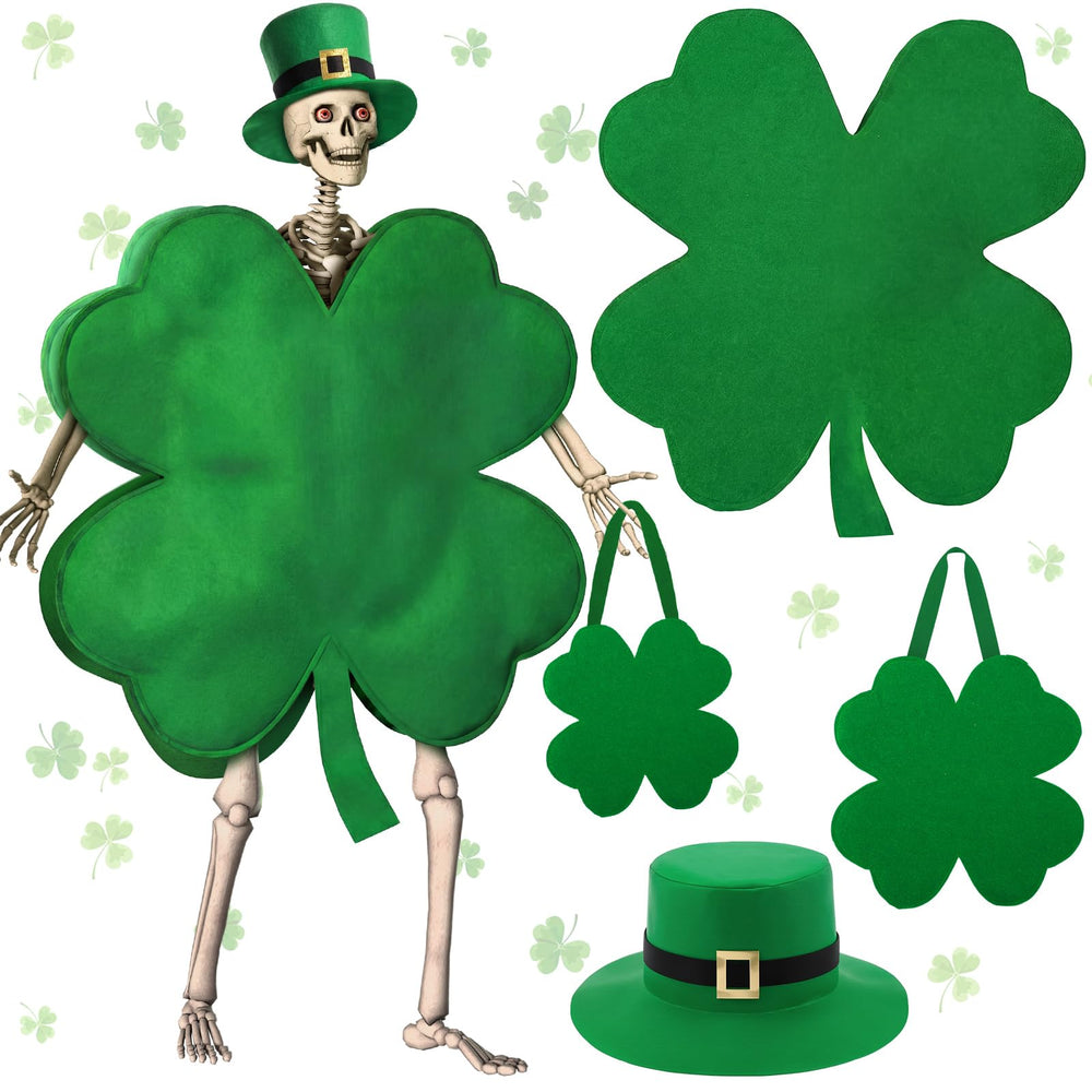 Chicingyou front view of three-piece shamrock costume showing festive fit