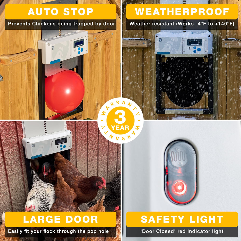 ChickenGuard installed on coop demonstrating reliable operation and convenience benefit