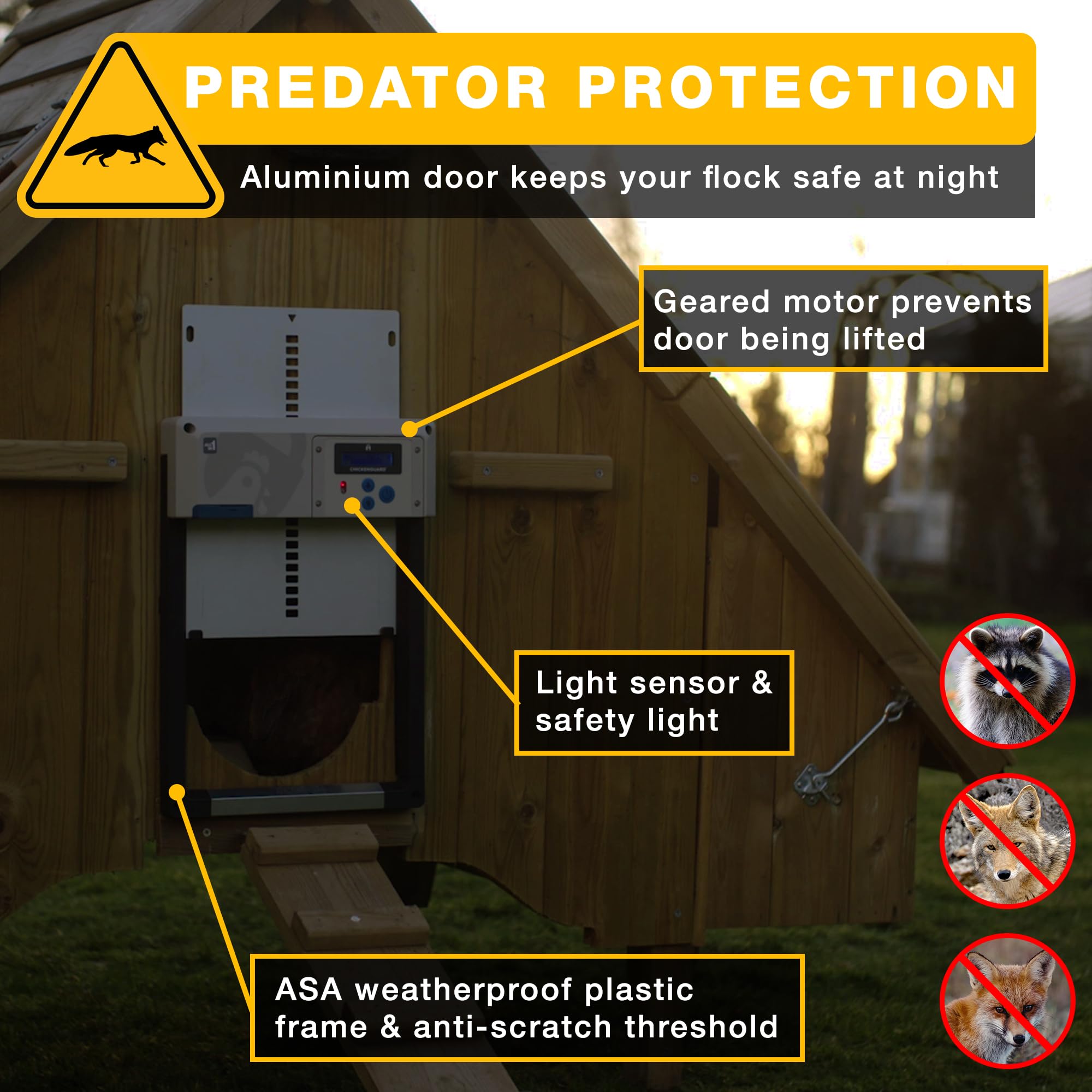 ChickenGuard LCD control panel view showing easy setup and programming benefit