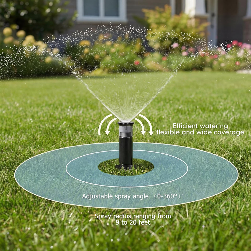 Chicmount pop-up sprinkler extended from ground showing 4-inch height benefit