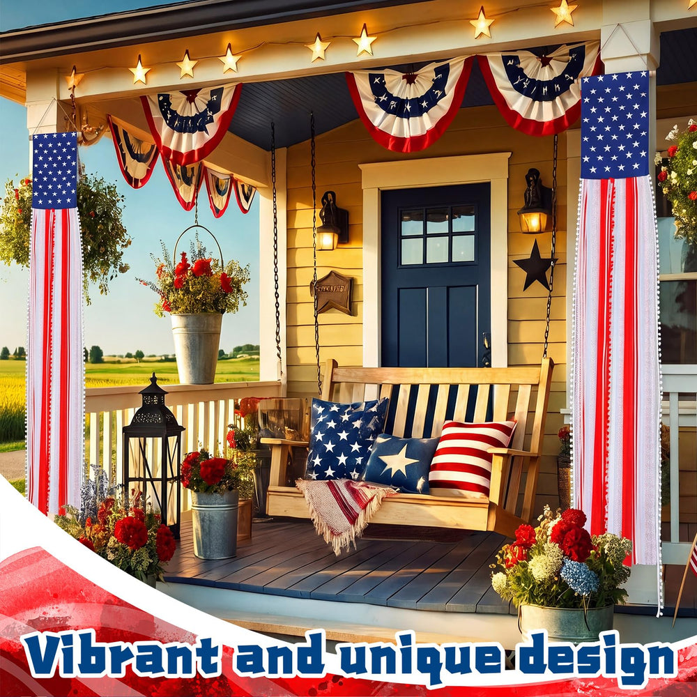 Chicplaid two banners on porch rail providing balanced patriotic display