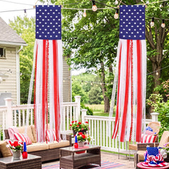 Chicplaid front view banner hung on porch adding patriotic curb appeal