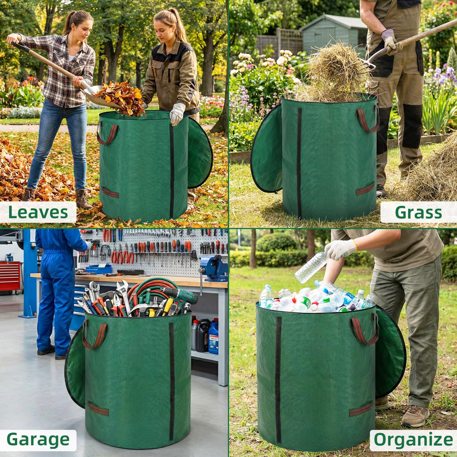 ChicRange bag in yard with rake showing easier collection and transport