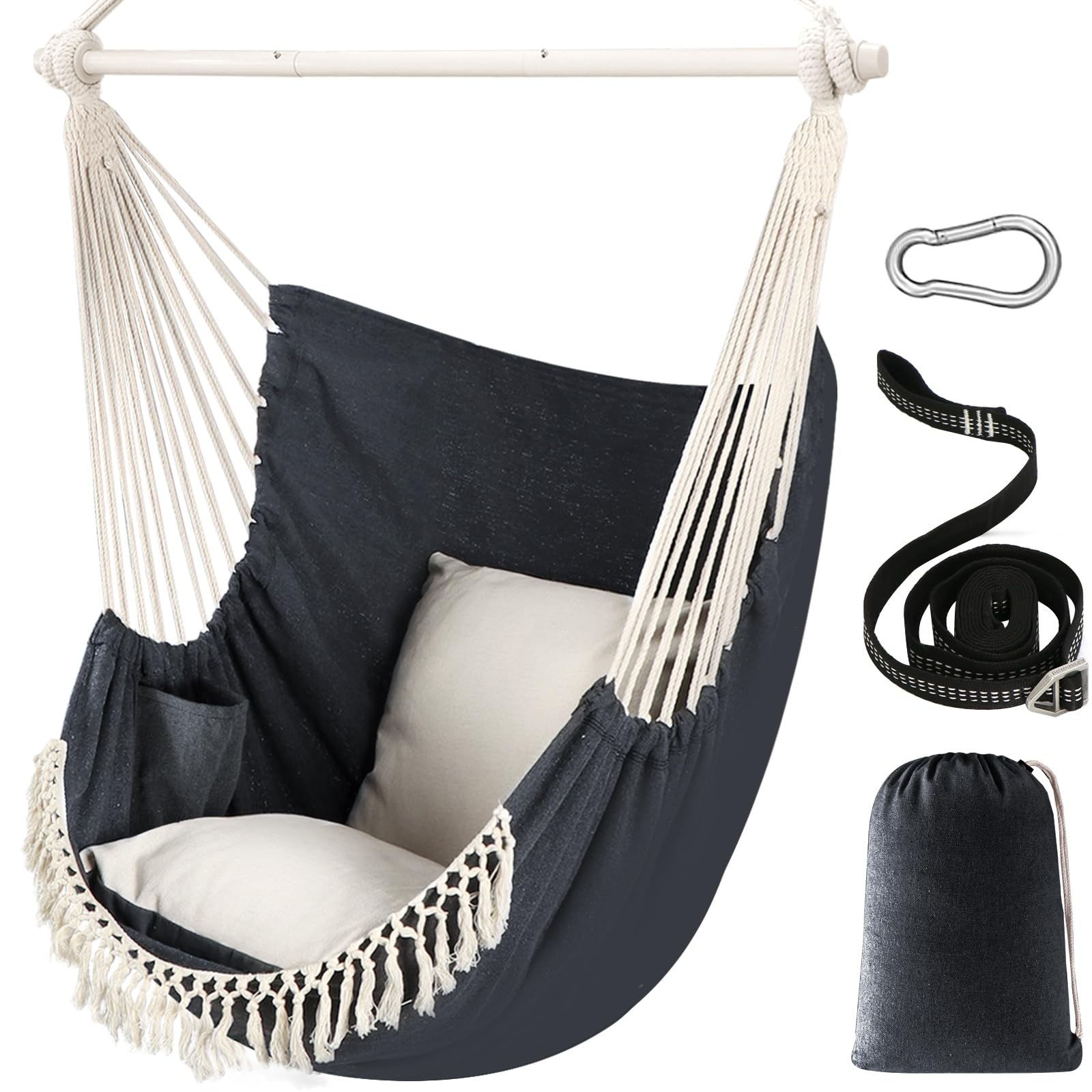 Chihee hammock chair front view showing full seating and stable frame benefit