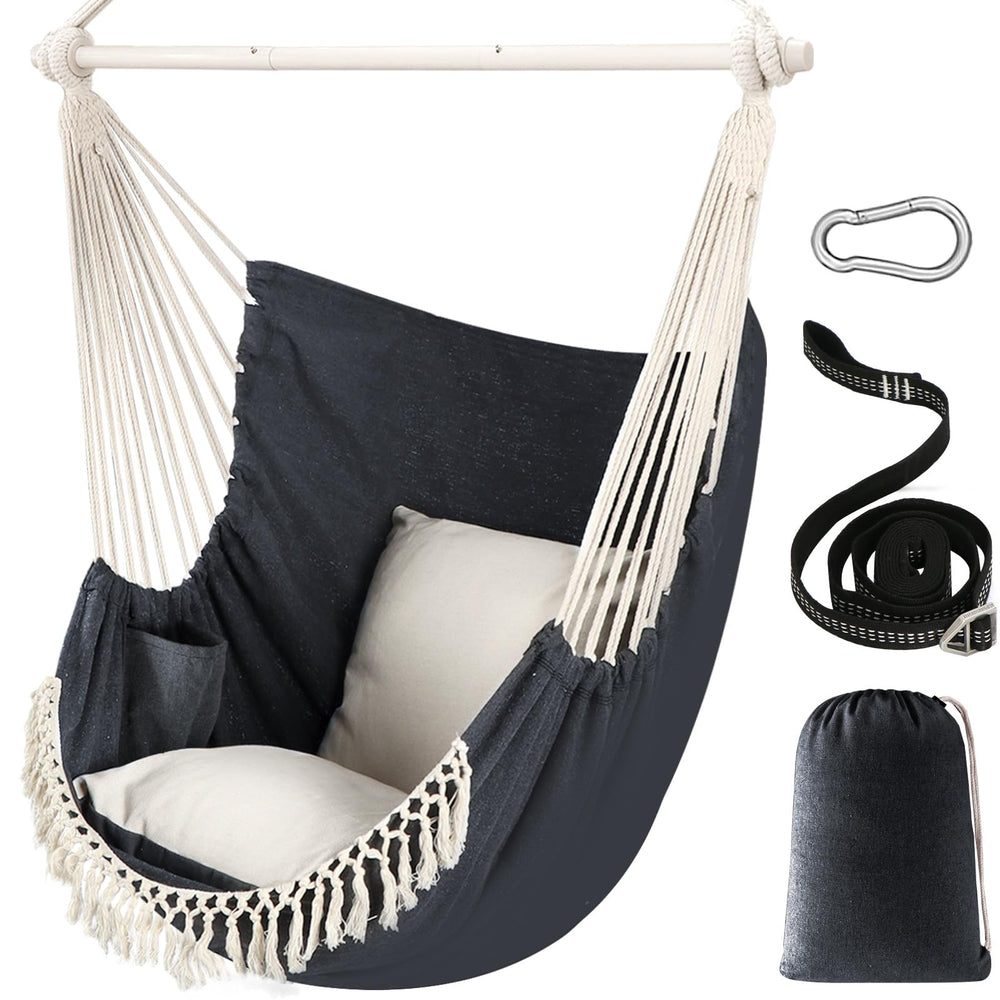 Chihee hammock chair front view showing full seating and stable frame benefit