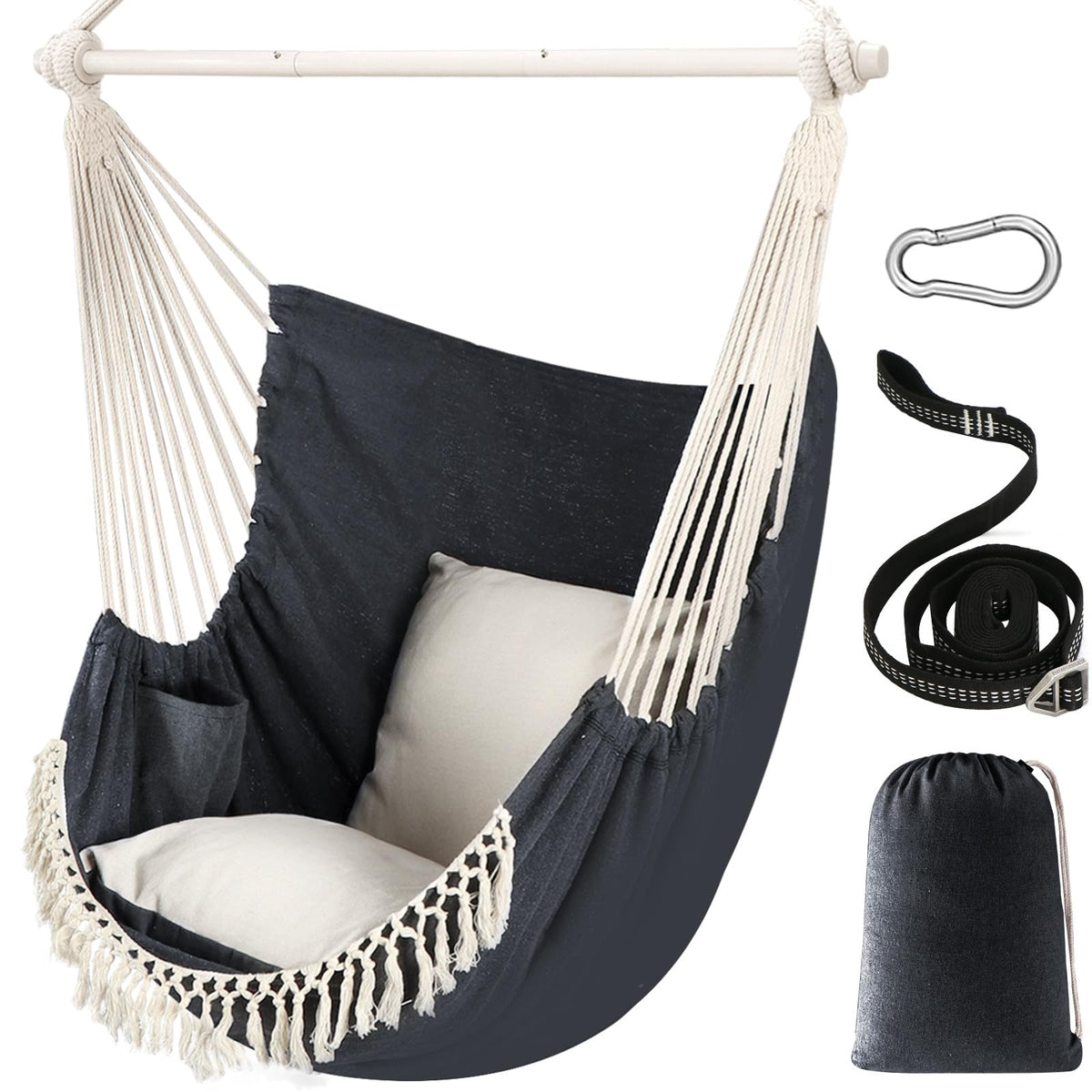 Chihee hammock chair front view showing full seating and stable frame benefit