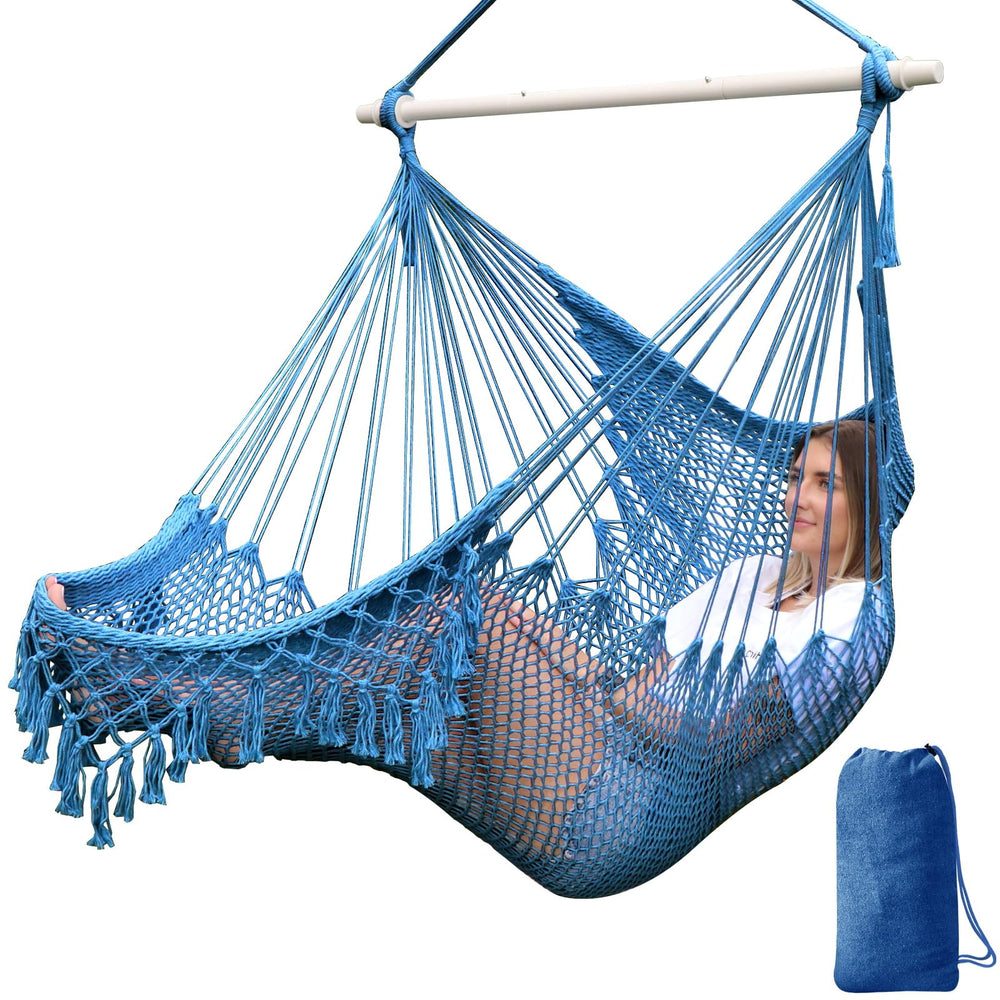Chihee front view of hanging chair showing full shape and relaxed comfort