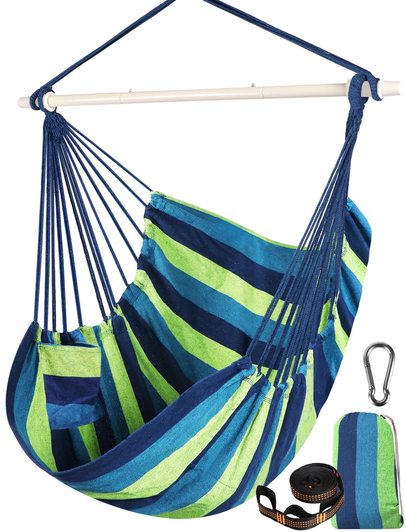 Chihee front view hammock chair showing full seat and spreader bar for comfortable lounging