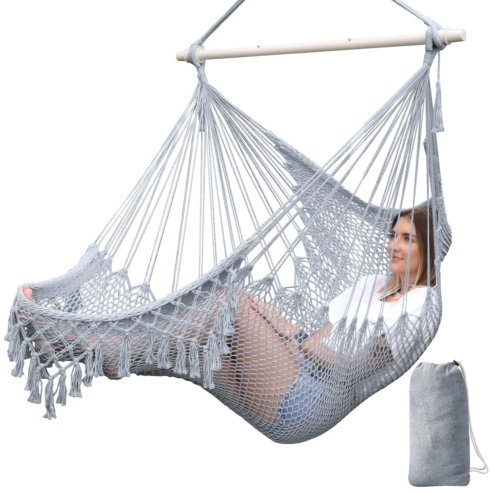 Chihee front view hammock chair showing full hanging seat and spreader bar for comfortable lounging
