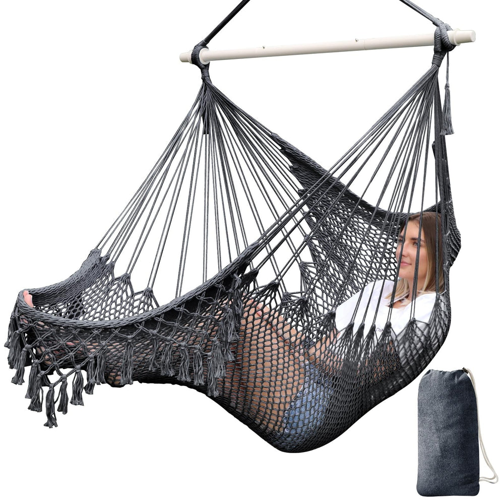 Chihee front view of hammock chair showing full seat and spreader bar for relaxed lounging