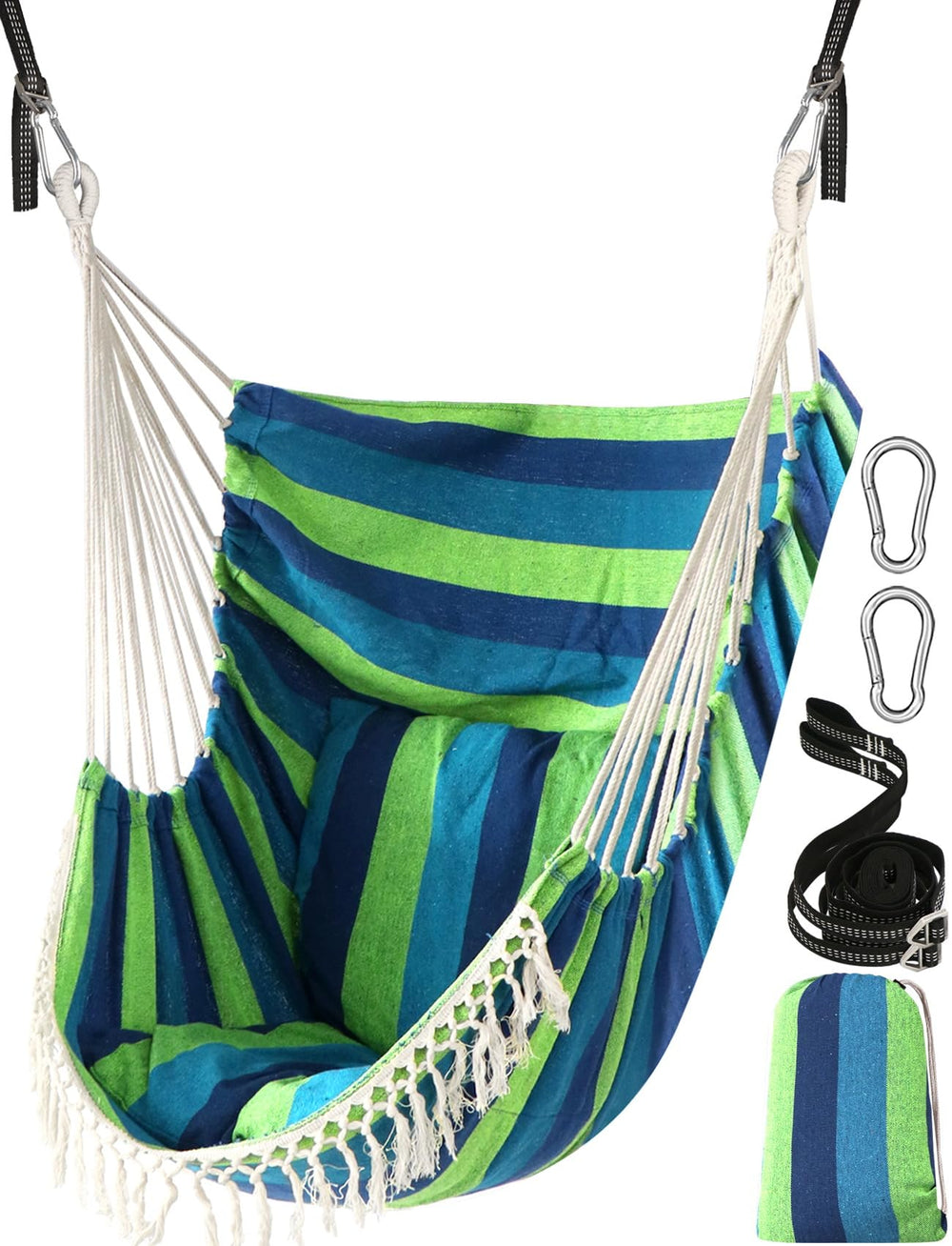 Chihee front view of hammock chair showing comfortable shape and two cushions
