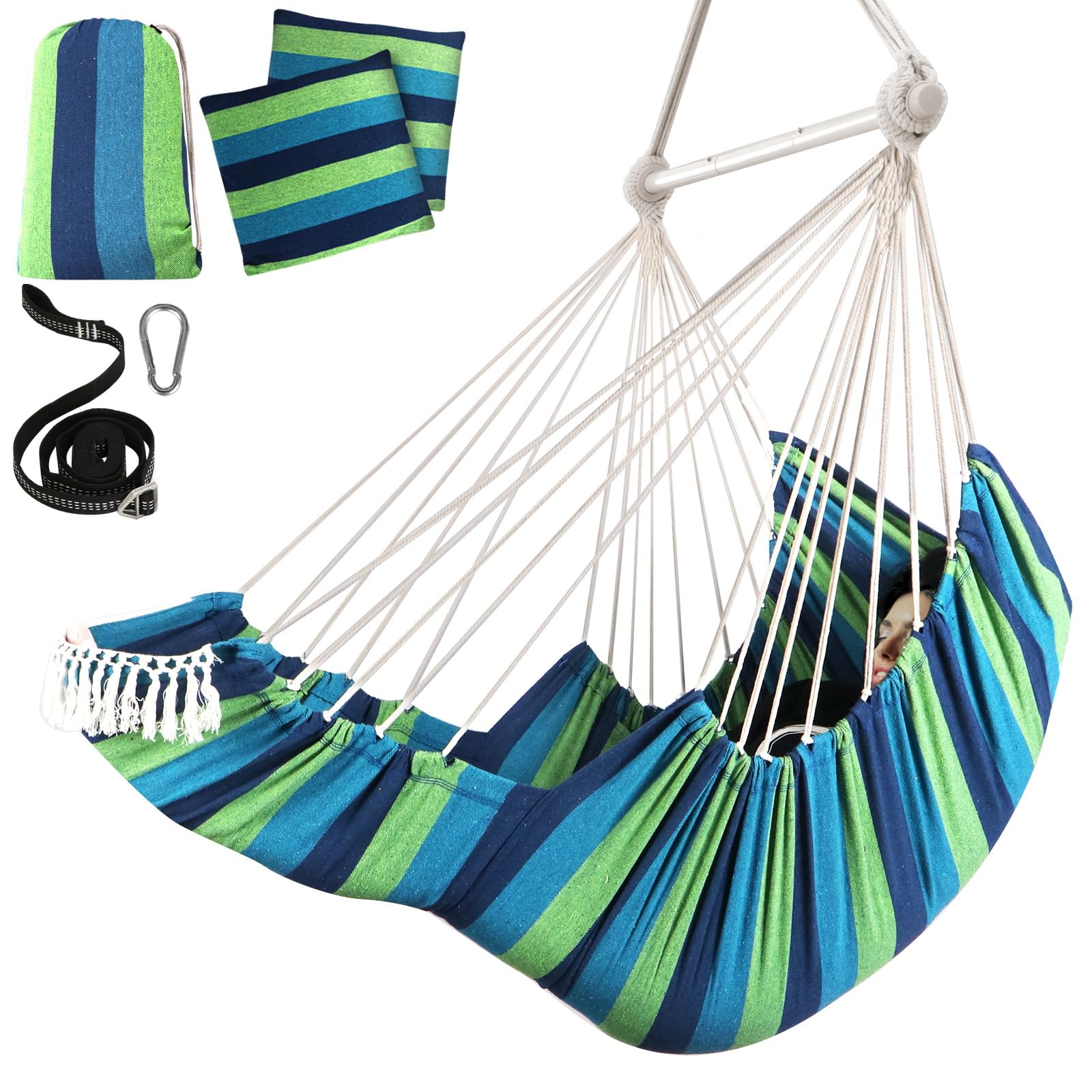 Chihee hammock chair front view showing cushions and comfortable seat benefit