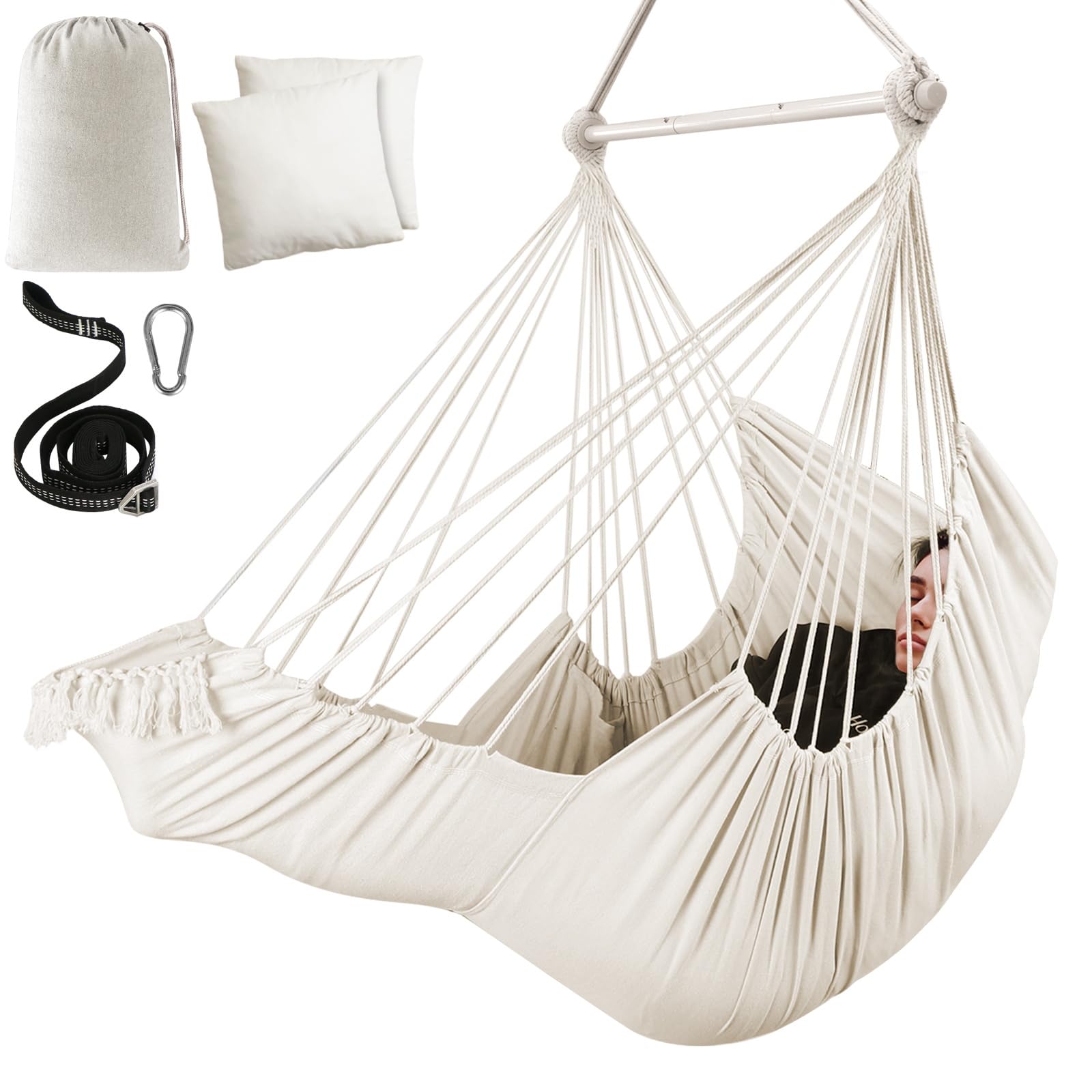Chihee hammock chair front view showing dual cushions and stable seating comfort