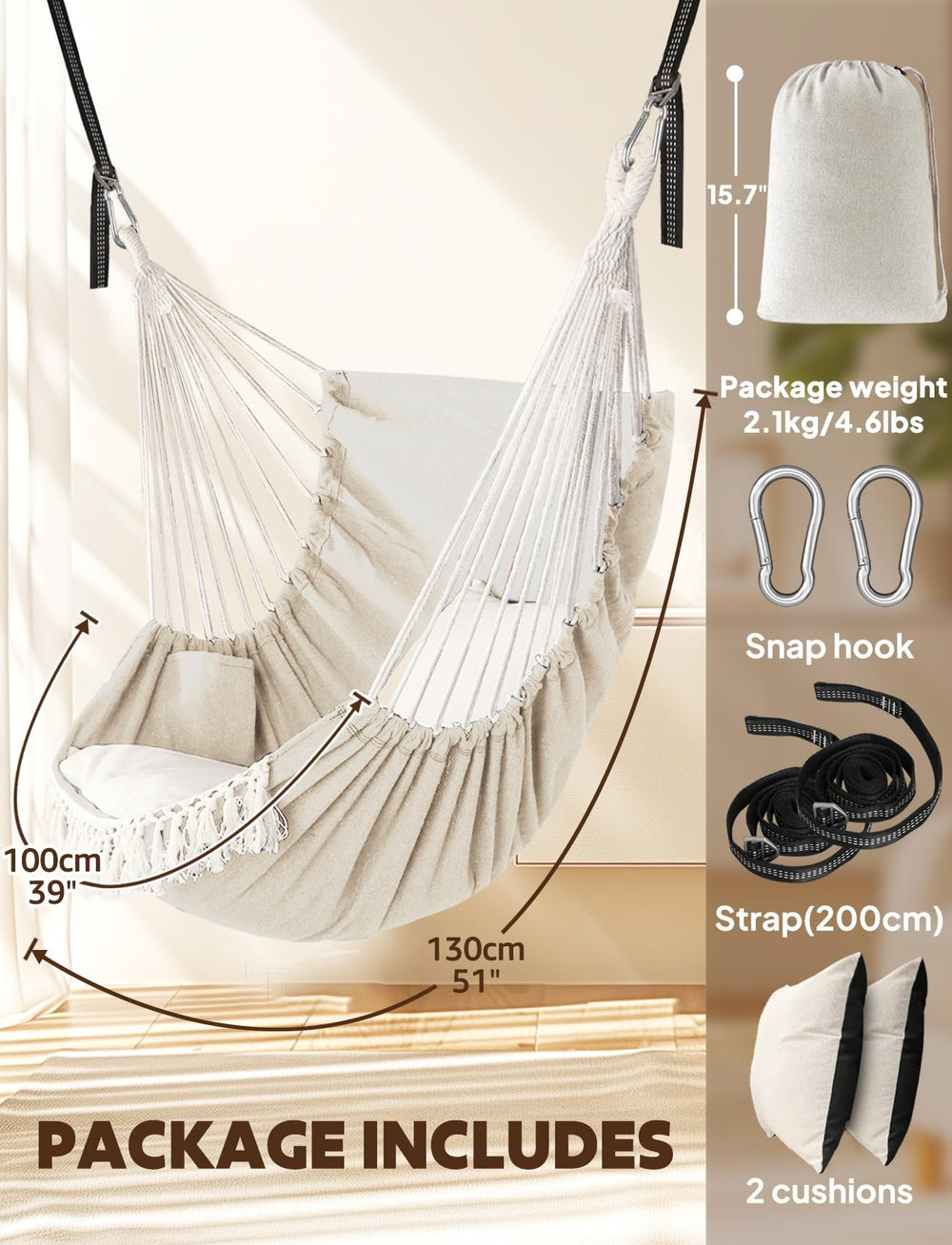 Chihee hammock chair hanging on porch demonstrating comfortable outdoor use