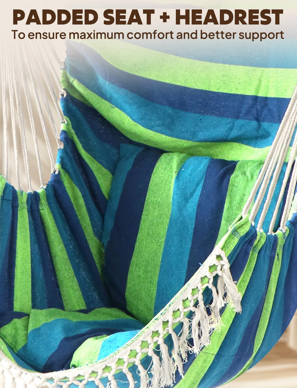 Chihee hammock chair with person sitting to show size and load stability