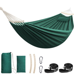 Chihee hammock front view showing full cotton bed and stable spreader bar benefit