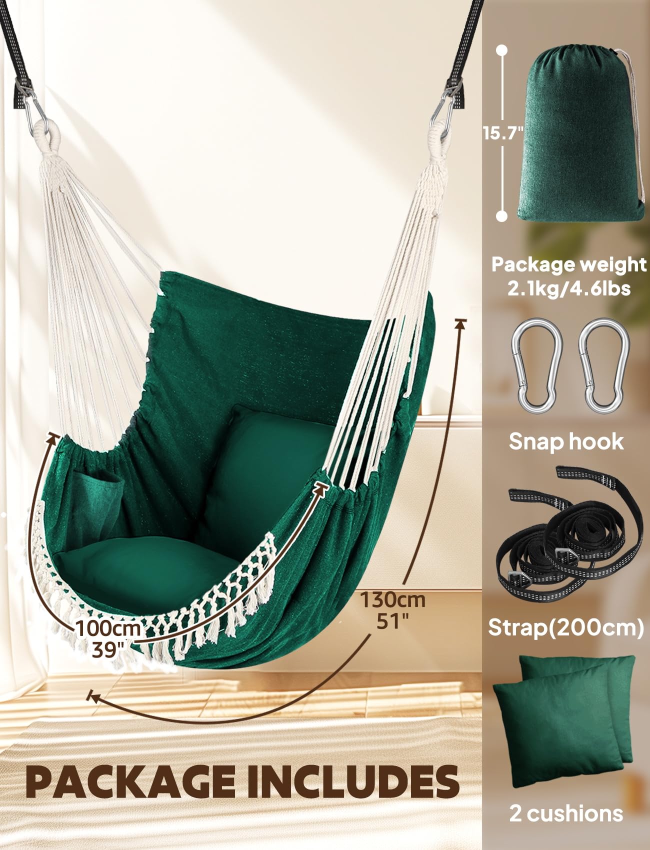 Chihee hammock chair hung on a porch illustrating outdoor relaxation and decorative appeal