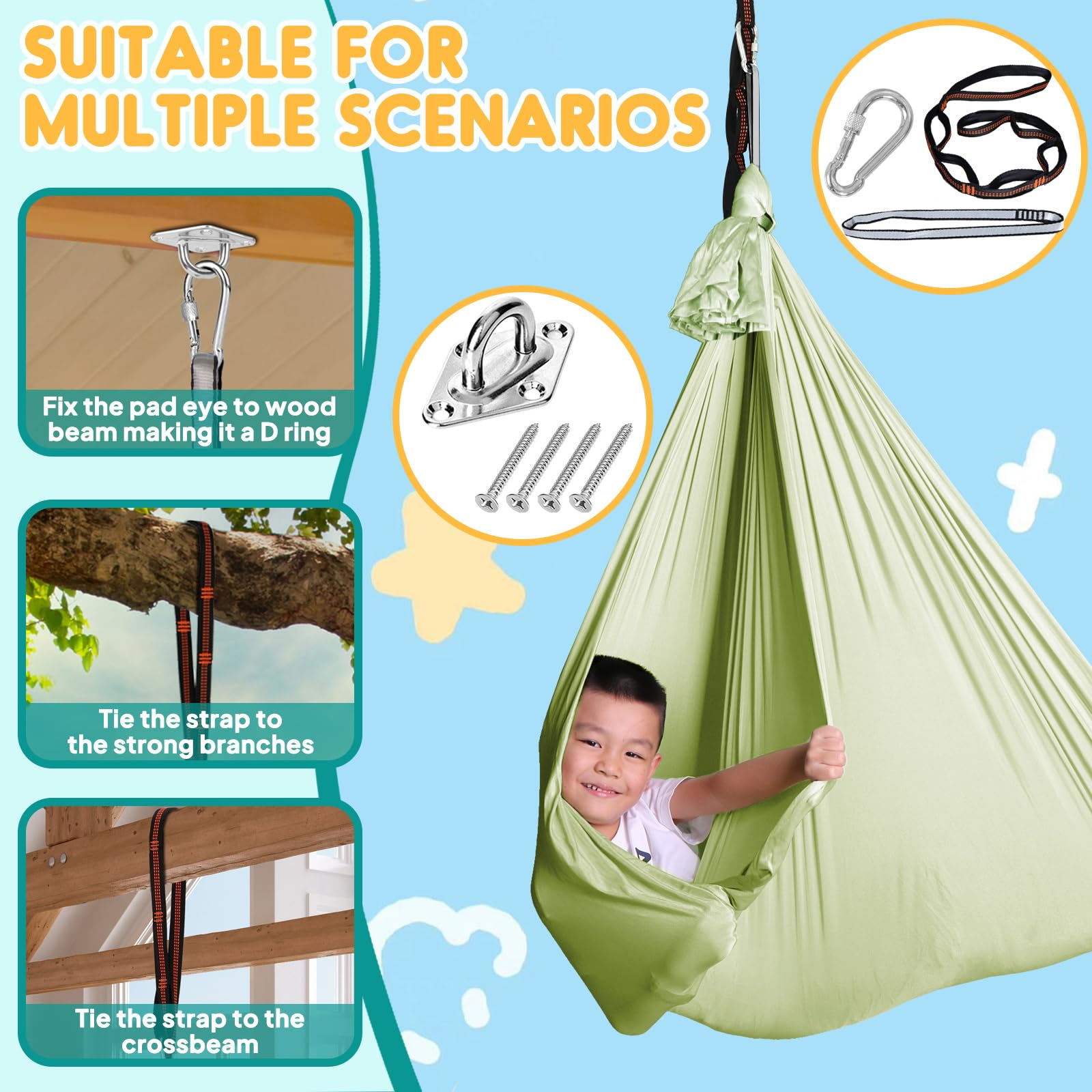 Chihee swing hung from tree outdoors, portable relaxation spot benefit