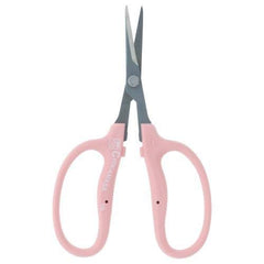 近正 Chikamasa pink curved scissor front view, comfortable grip and balance