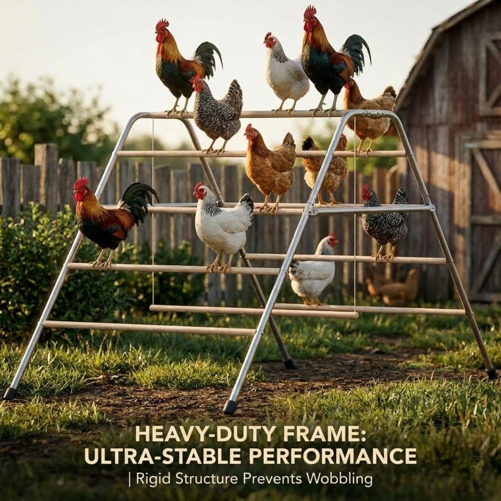 CHIKENCOOP with chickens perched demonstrating crowd reduction and comfort