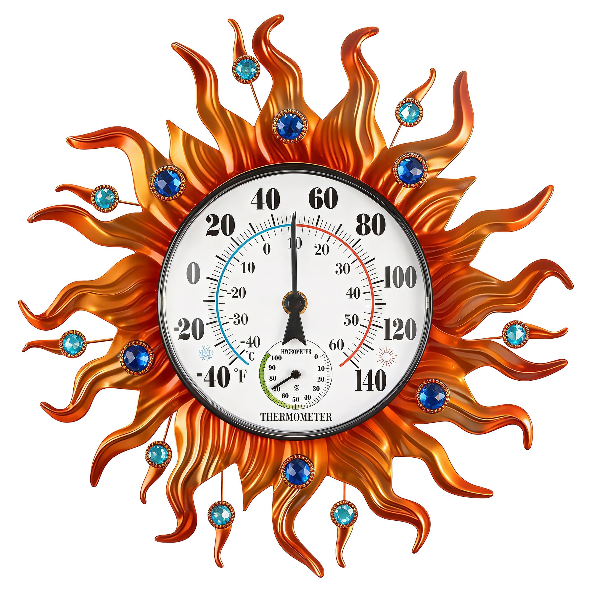CHINZIMEI sun thermometer front view showing decorative design and clear readout benefit