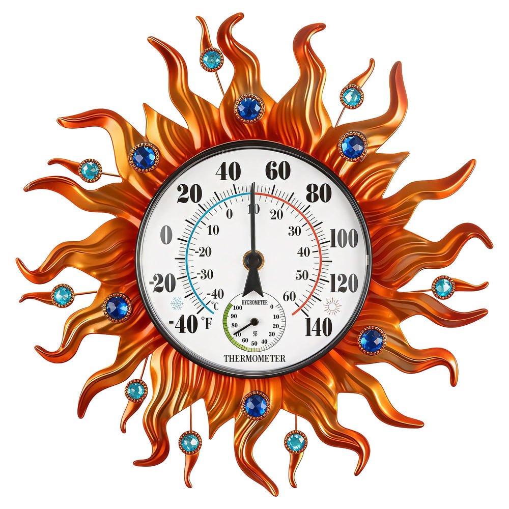 CHINZIMEI sun thermometer front view showing decorative design and clear readout benefit