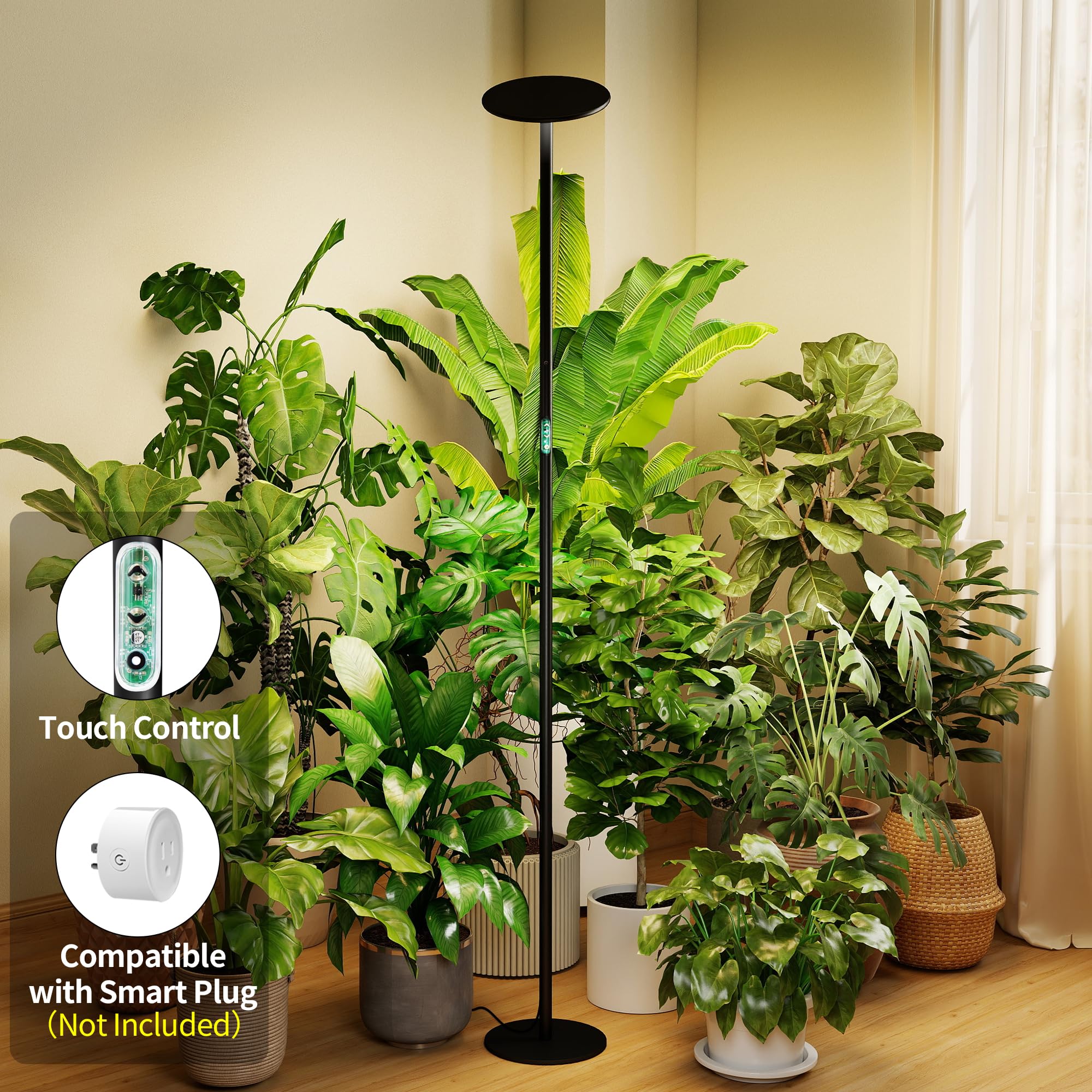 chiphy light over multi-shelf plant collection showing shadow-free spread benefit: consistent growth