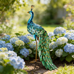 chisheen front view showing sculpted peacock and weatherproof finish, enhances garden decor