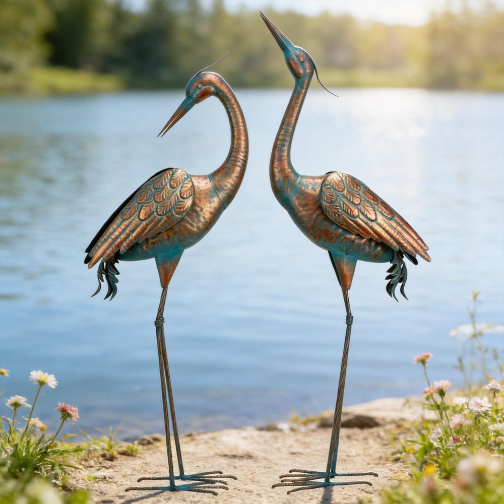 chisheen herons placed by pond showing natural look and garden harmony