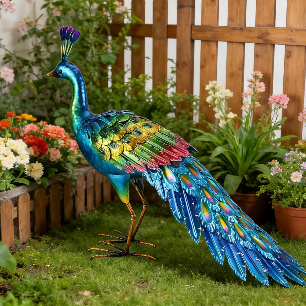 chisheen peacock on stone path demonstrating outdoor placement and durability