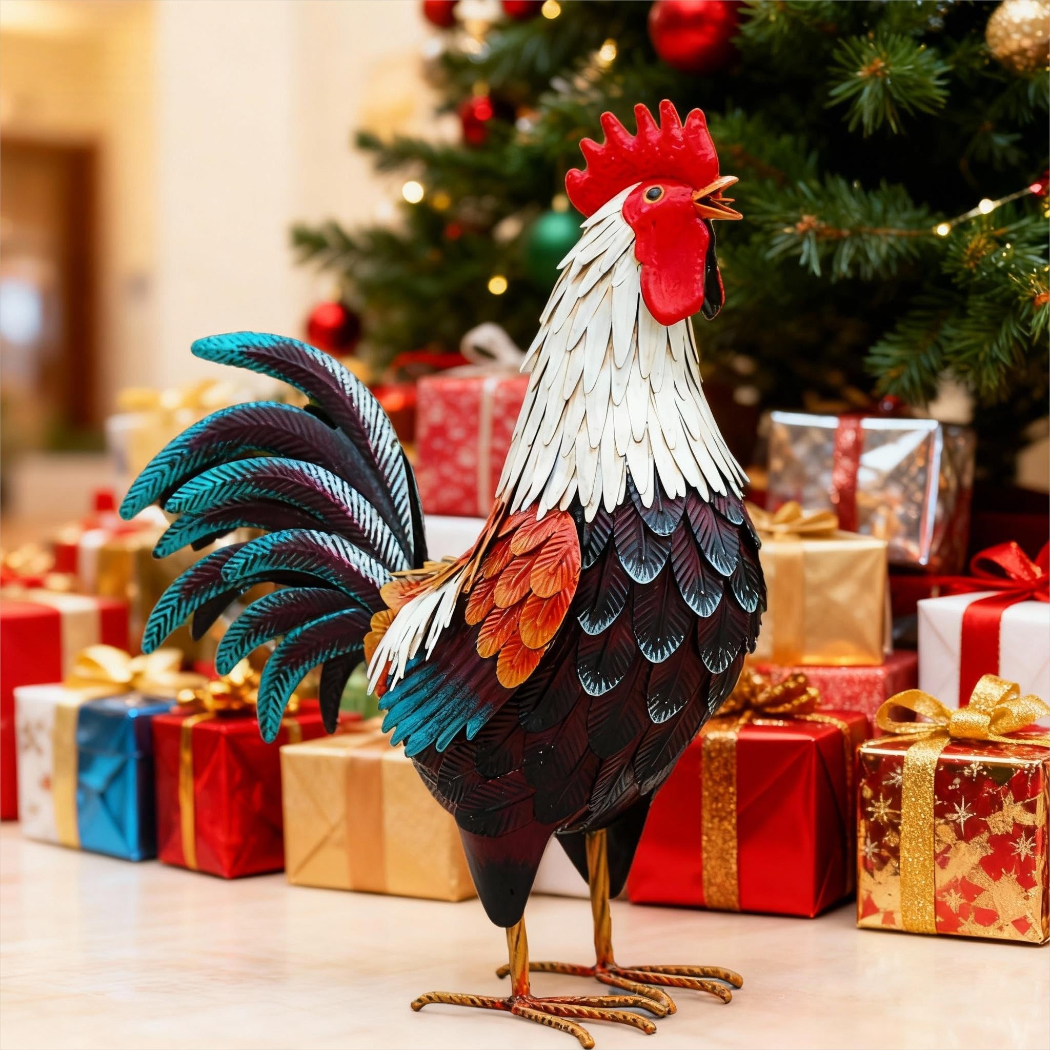 chisheen rooster beside ruler to show accurate size for placement planning