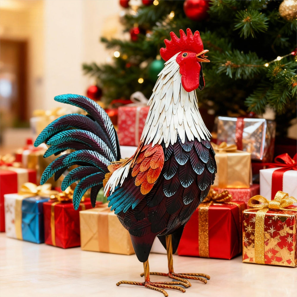 chisheen rooster beside ruler to show accurate size for placement planning