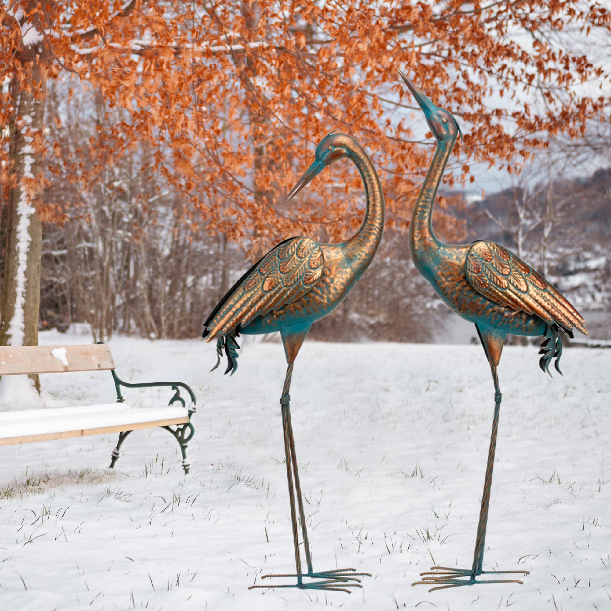 chisheen heron next to person showing scale and impressive height benefit