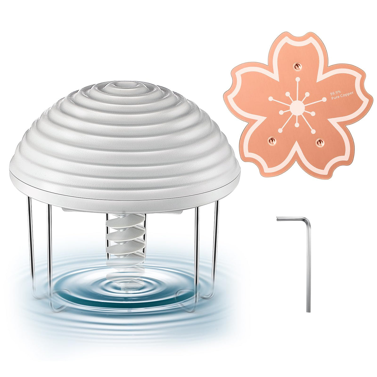 Chitidr front view of gray spiral agitator showing compact design and benefit of quiet operation