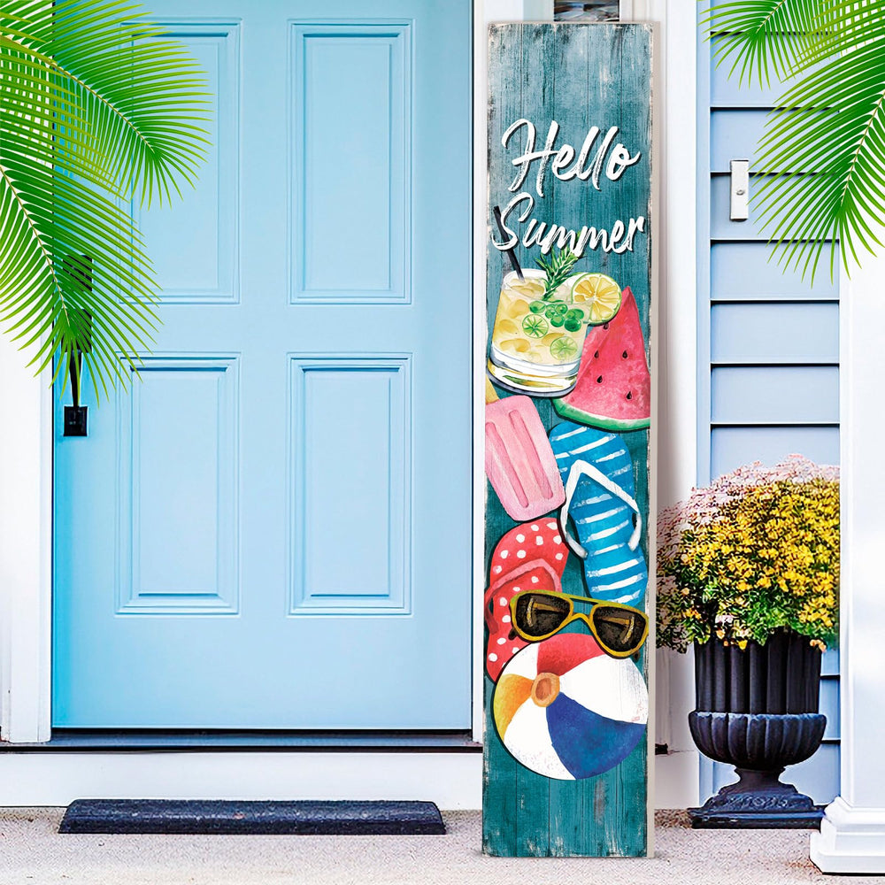 Chitidr front view of Hello Summer sign showing vibrant welcome appeal