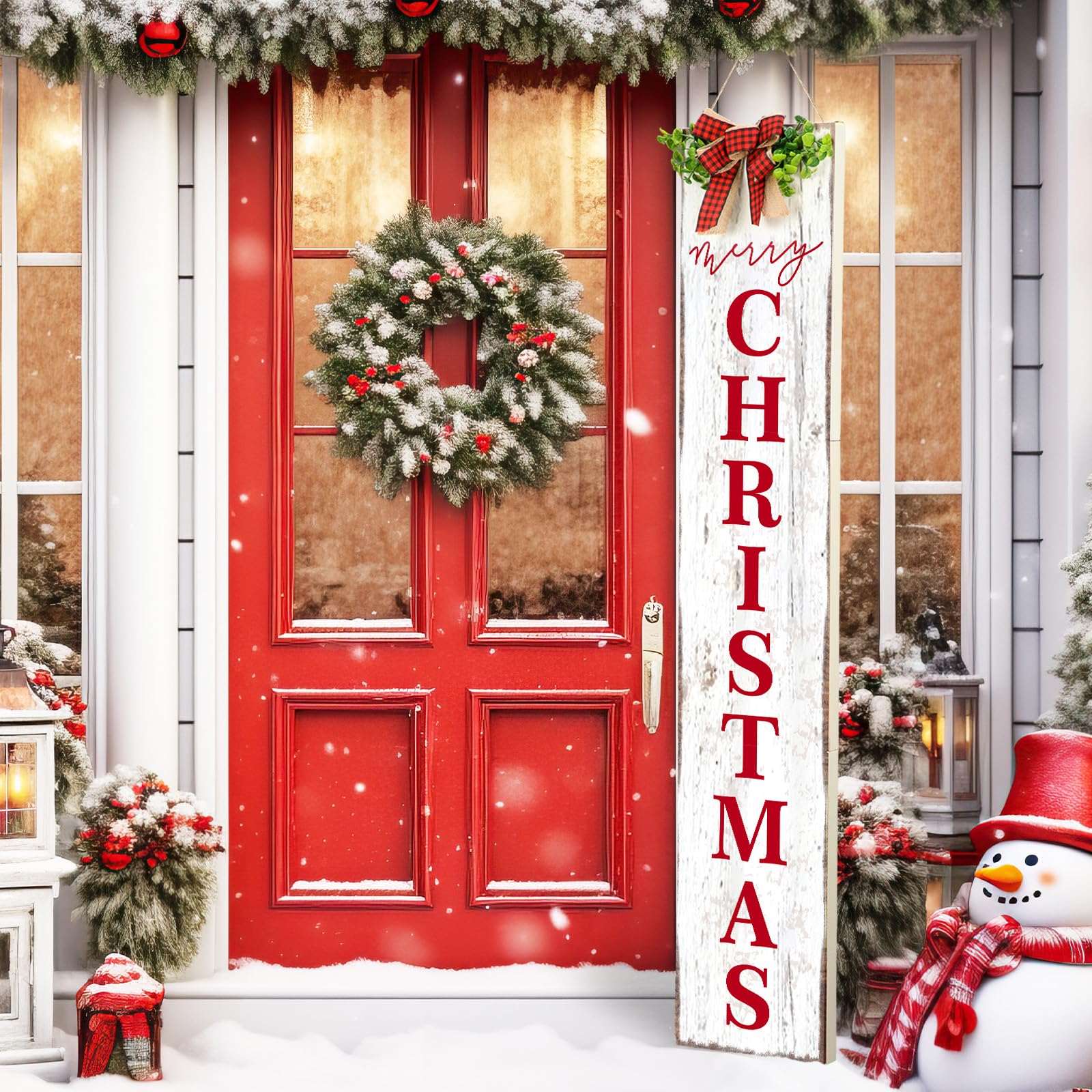 Chitidr front view of 42-inch rustic Merry Christmas sign adds welcoming curb appeal