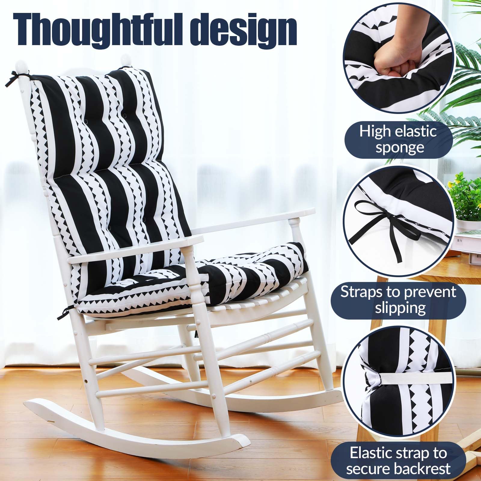 Chitidr ties and elastic strap detail preventing cushion slip on chair