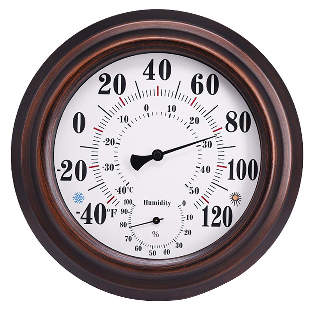 CHIVENIDO front view bronze thermometer and hygrometer showing clear dual-scale dial for easy reading