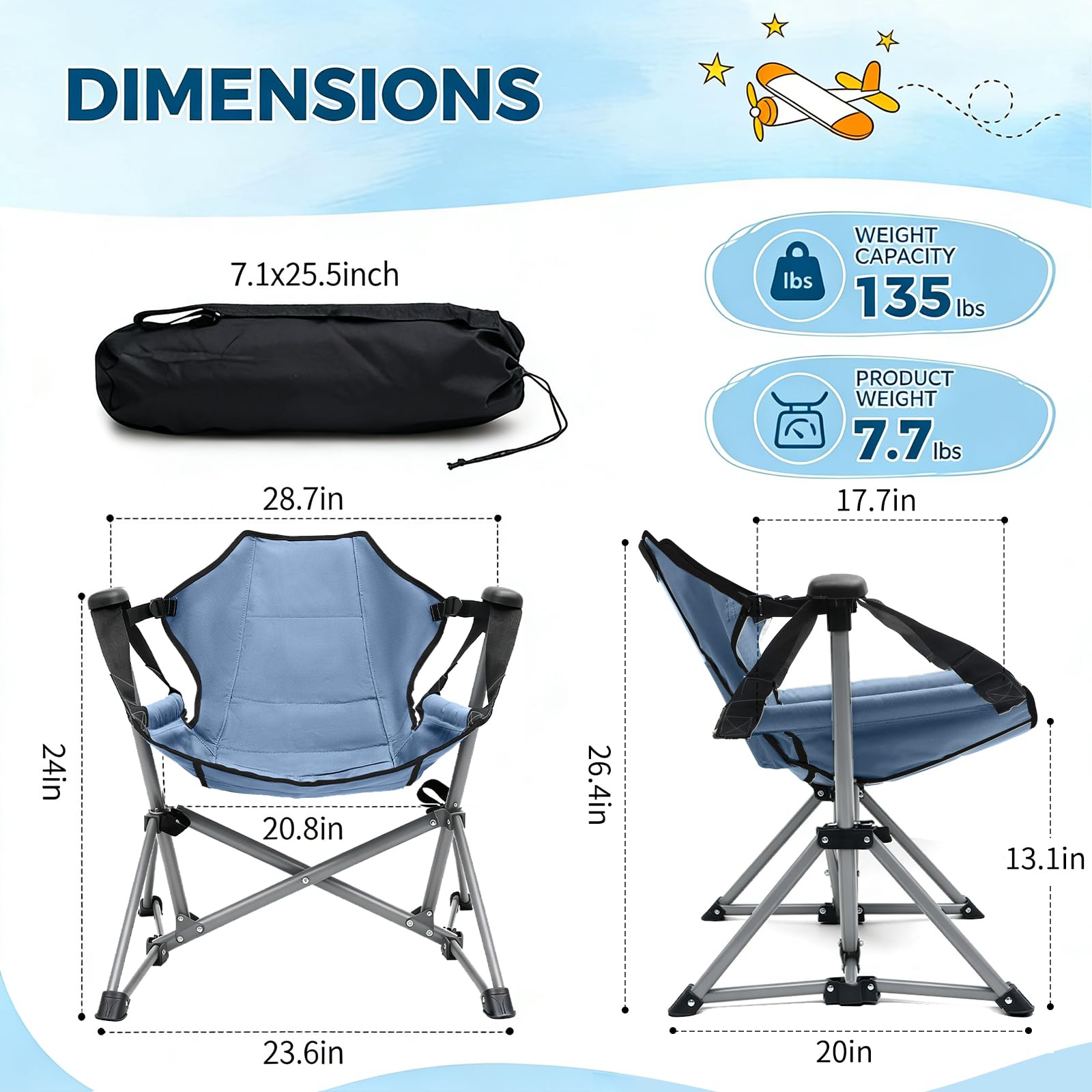 Chloraeon folded chair in carry bag for easy transport benefit