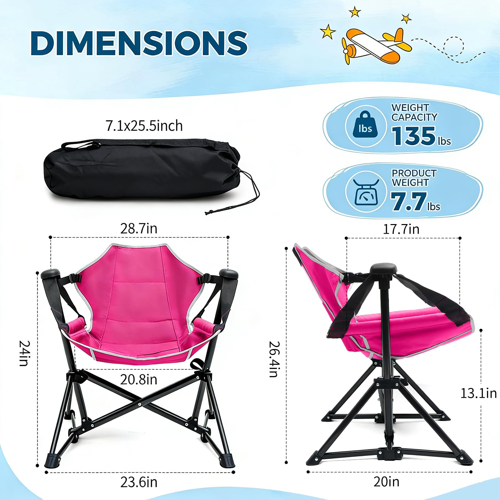 Chloraeon folded chair in carry bag for easy transport benefit