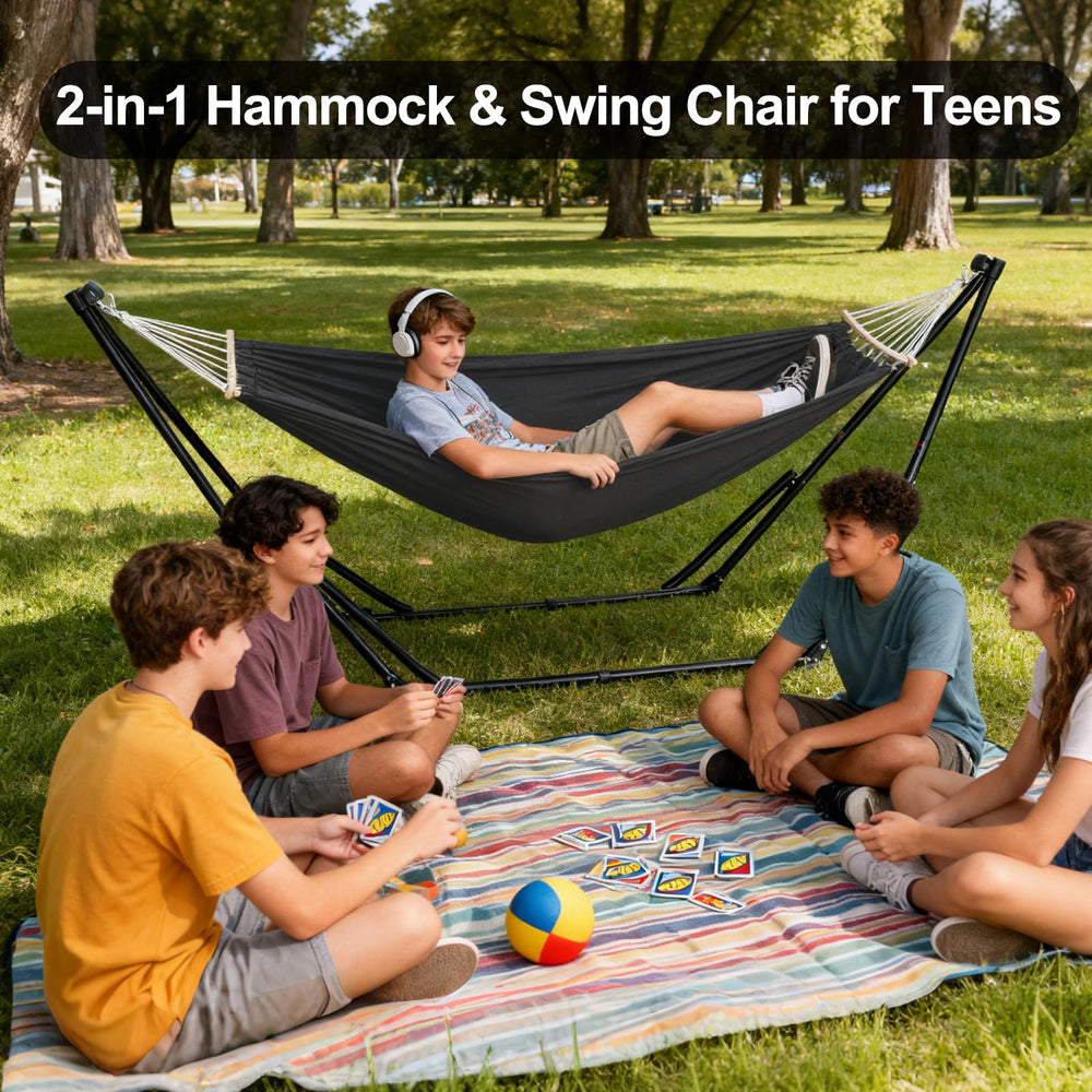 Chloraeon hammock chair next to person showing scale and generous capacity