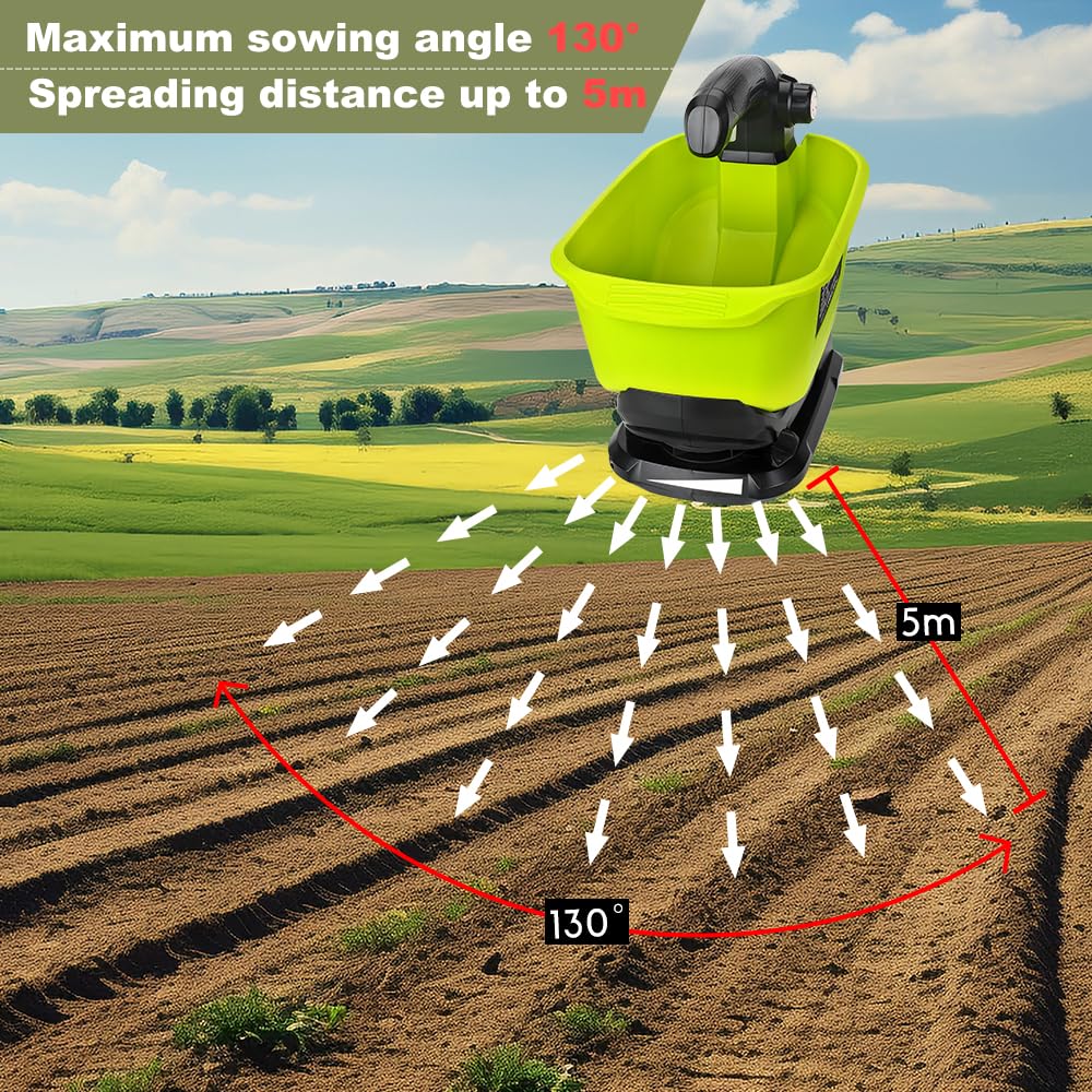 Choerinton spreading seed on lawn demonstrating even coverage and efficient work