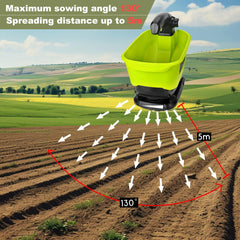 Choerinton spreading seed on lawn demonstrating even coverage and efficient work