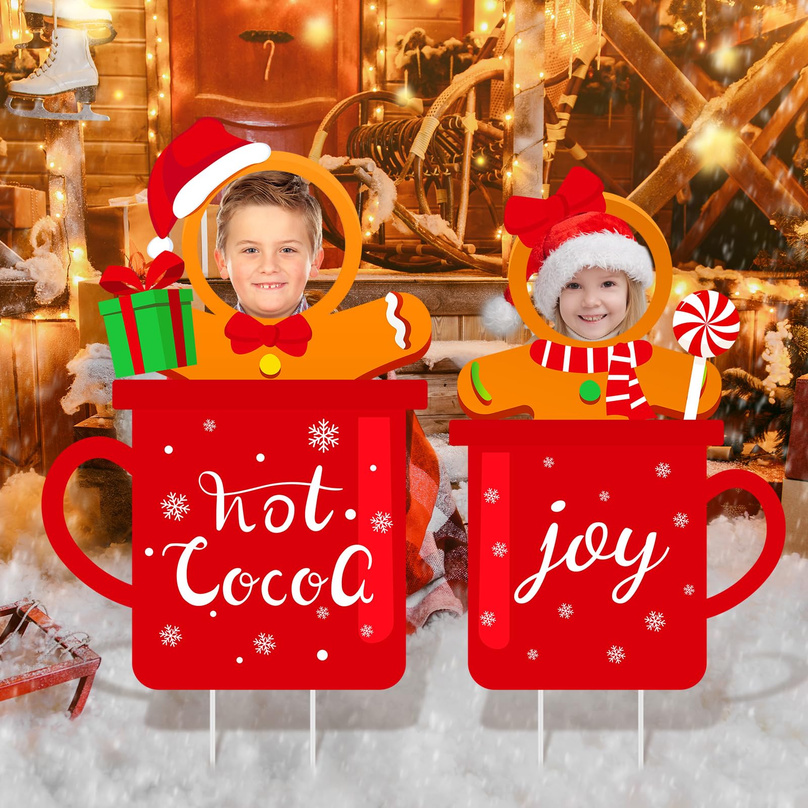 Cholemy gingerbread signs staged in yard creating cheerful photo spot