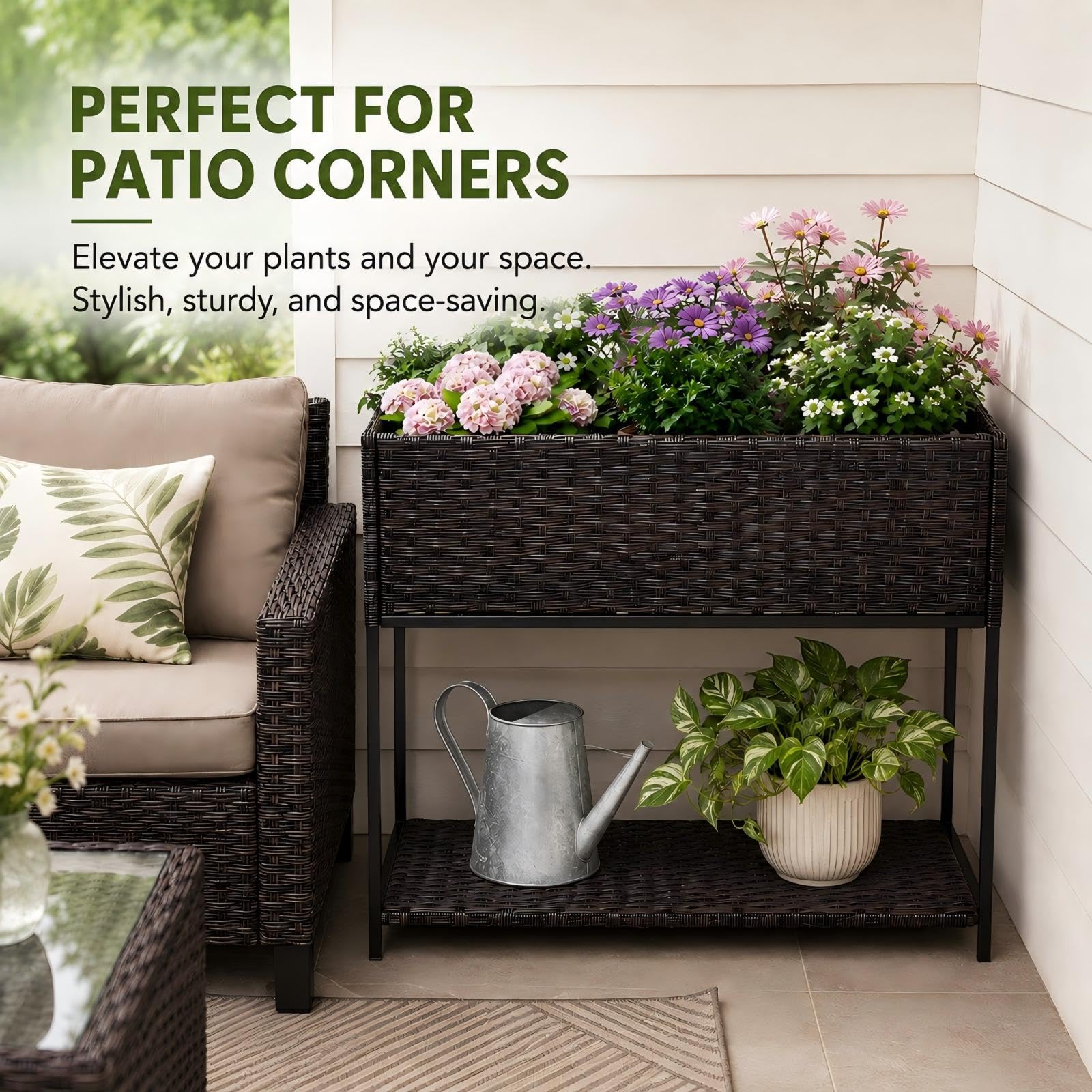 Chonsun planter filled with herbs and vegetables showcasing healthy growing capacity