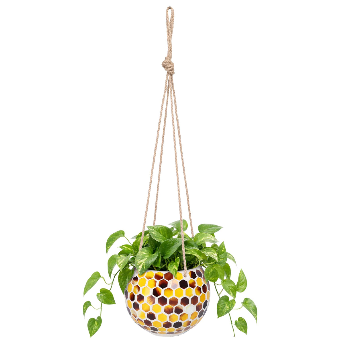 Chonsun front view of yellow mosaic bee planter showing cheerful design and curb appeal